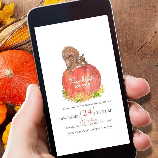 Eichhörnchen auf Pumpkin Watercolor Erntedank Einladung