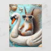 Eichhörnchen auf Schwan Funny Niedlich Postkarte (Vorderseite)