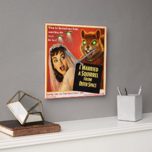 Eichhörnchen aus dem Weltraum Parodie Quadratische Wanduhr