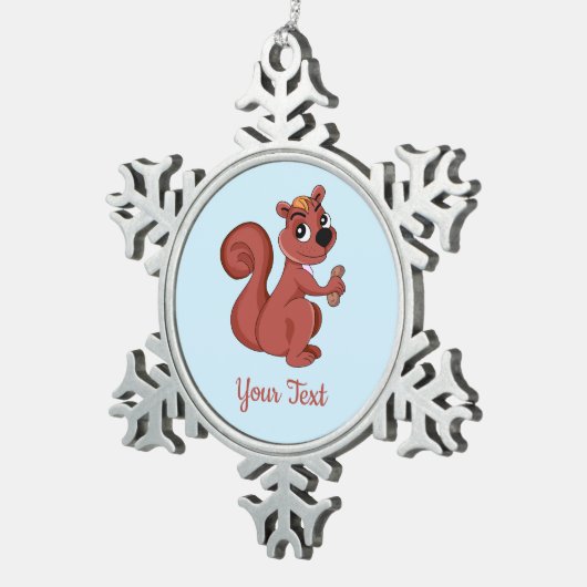 Eichhörnchen aus niedlichem Cartoon mit einer Schn Schneeflocken Zinn-Ornament (Rechts)