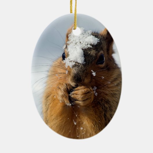 Eichhörnchen aus Schnee Keramik Ornament (Hinten)