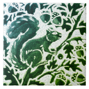 Eichhörnchen Batik Moderne grüne blaue Flora Woodl Fliese