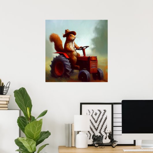 Eichhörnchen-Bauer auf einem Traktor Poster (Heimbüro)