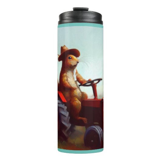Eichhörnchen-Bauer auf einem Traktor Thermosbecher (Vorderseite)