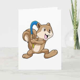 Eichhörnchen beim Feldhockey mit Hockeyschläger Karte
