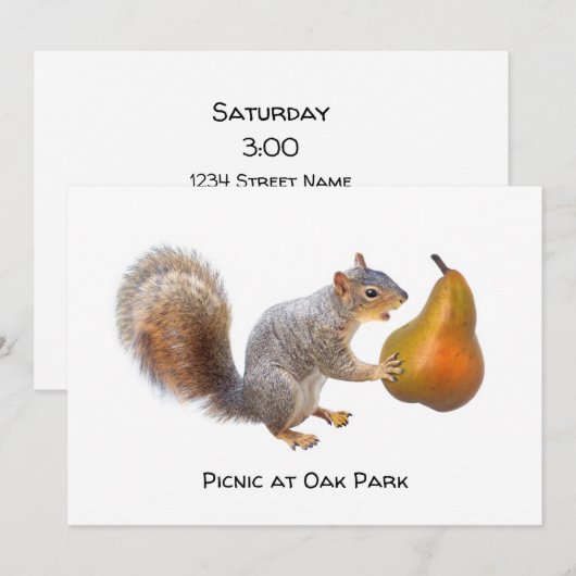 Eichhörnchen Birne Party Einladung essen (Vorne/Hinten)