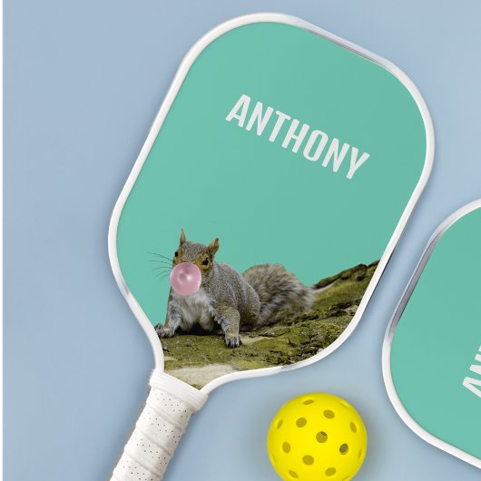 Eichhörnchen bläst Bubblegum Blase Animal Foto Pickleball Schläger