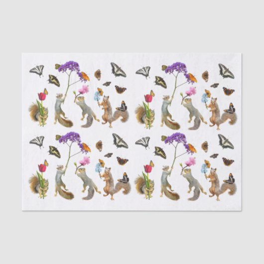 Eichhörnchen, Blume und Schmetterlingsgewebe Seidenpapier (Vorderseite)