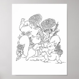 Eichhörnchen Blume Waldtiere Farbseite Poster