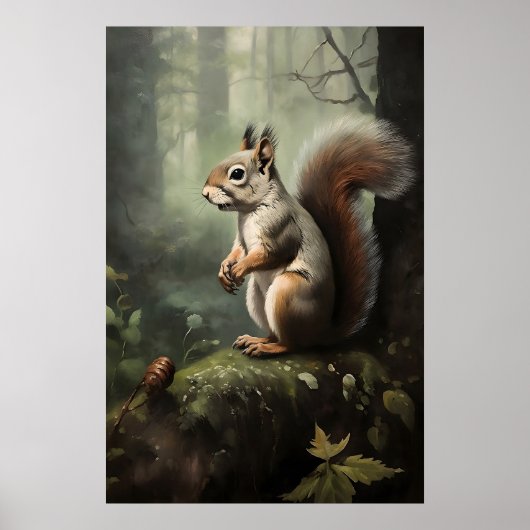 Eichhörnchen-Botanikdruck, Dark Academia Forestcor Poster (Vorne)