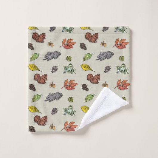 Eichhörnchen, Bunnies und Vögel Badhandtuch Set (Waschlappen)