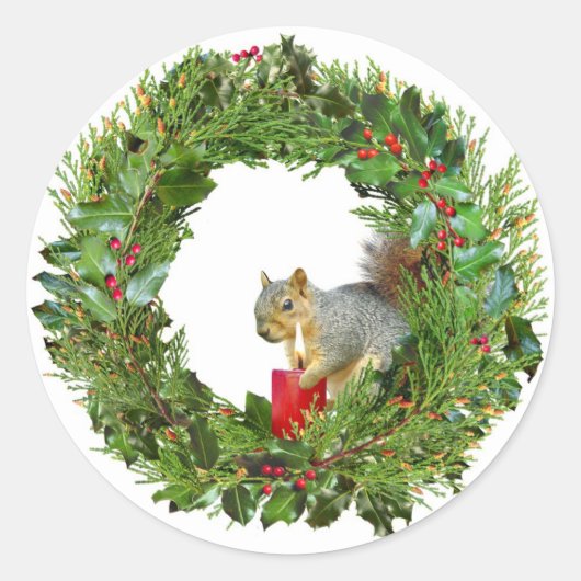 Eichhörnchen Candle Wreath Runder Aufkleber (Vorderseite)