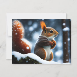 Eichhörnchen, das auf einem Log in Winter ruht Postkarte
