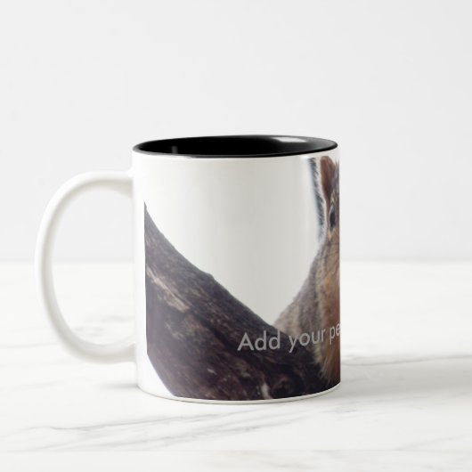 Eichhörnchen, das auf Ihre Kaffeetasse schaut (Links)