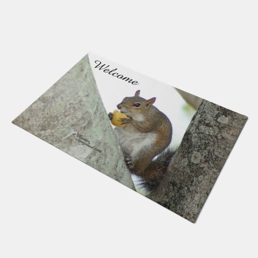 Eichhörnchen, das Chips Spiegeland willkommene Fußmatte (Schrägansicht)