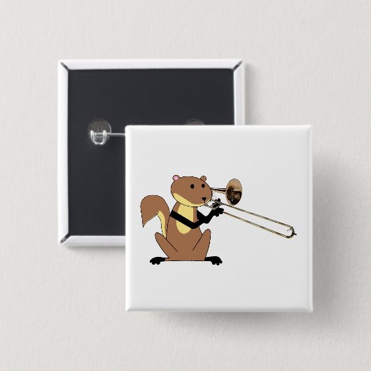 Eichhörnchen, das den Trombone spielt Button (Vorne & Hinten)