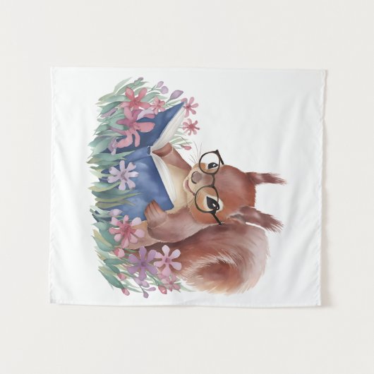Eichhörnchen, das ein Buch liest, eingebettet in B Wandteppich (Vorderseite (Horizontal))