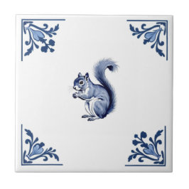 Eichhörnchen Delft Blue White Corners Woodland Tie Fliese
