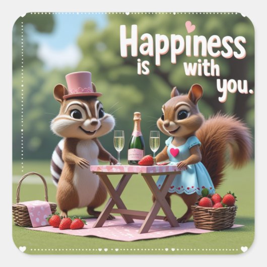 Eichhörnchen der Liebe Valentine Quadratischer Aufkleber (Vorderseite)