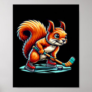 Eichhörnchen-Eishockey-Spaß illustrierte Grafik  Poster