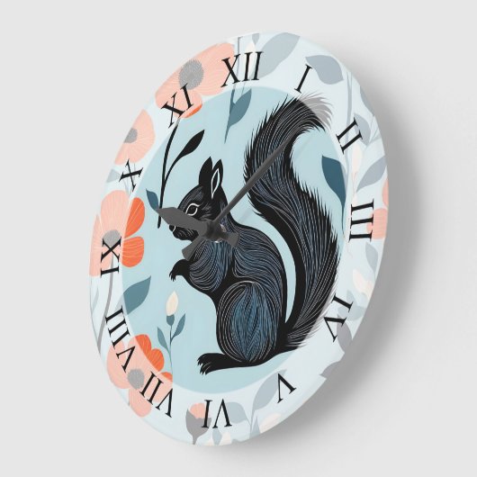 Eichhörnchen Frühlingsblumen Kunst Große Wanduhr (Winkel)