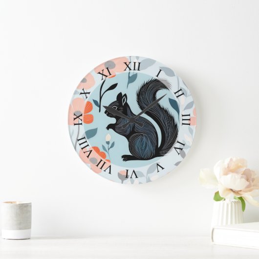 Eichhörnchen Frühlingsblumen Kunst Große Wanduhr (Zuhause)