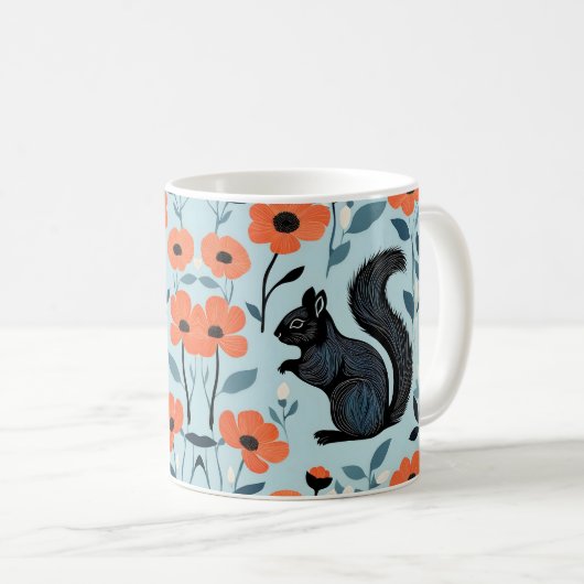 Eichhörnchen Frühlingsblumen Kunst Kaffeetasse (VorderseiteRechts)