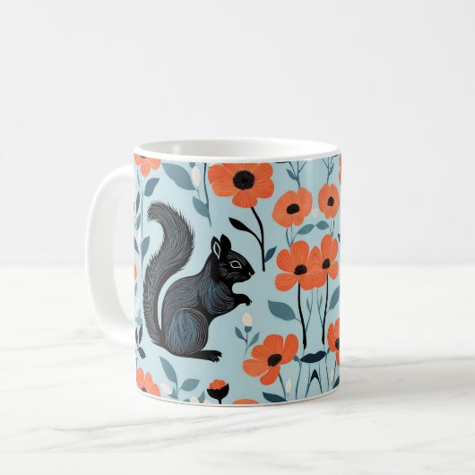 Eichhörnchen Frühlingsblumen Kunst Kaffeetasse (Vorderseite Links)