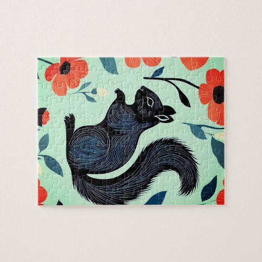 Eichhörnchen Frühlingsblumen Kunst Puzzle (Horizontal)