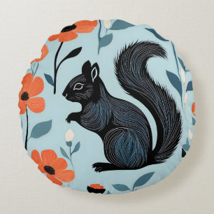 Eichhörnchen Frühlingsblumen Kunst  Rundes Kissen