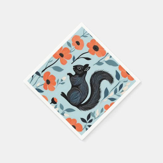 Eichhörnchen Frühlingsblumen Kunst Serviette (Ecke)