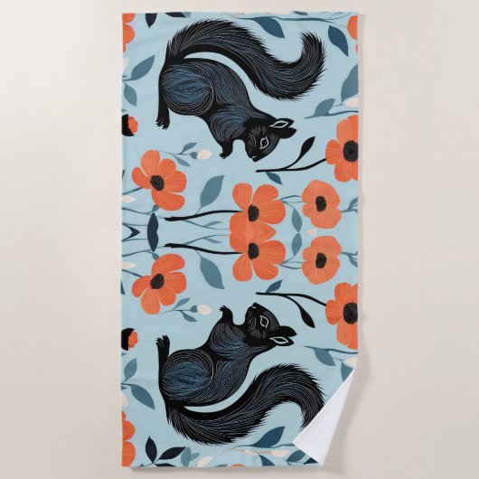 Eichhörnchen Frühlingsblumen Kunst Strandtuch (Vorderseite)