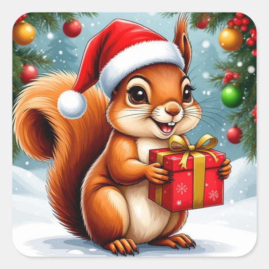 Eichhörnchen für Cartoon Quadratischer Aufkleber (Vorderseite)