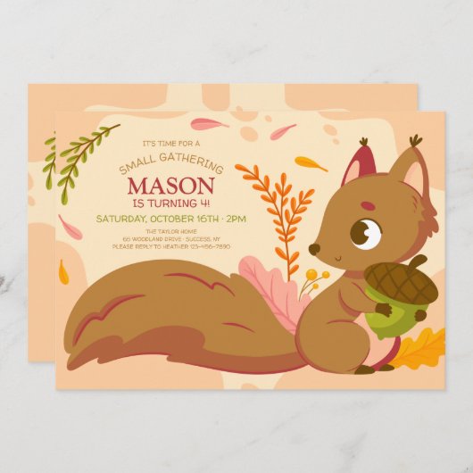 Eichhörnchen Geburtstagsfeier Einladung (Vorne/Hinten)