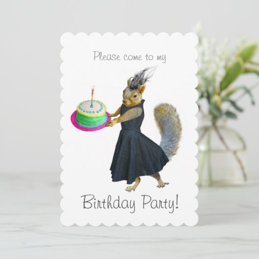 Eichhörnchen Geburtstagsparty Einladung (Stehend Vorderseite)