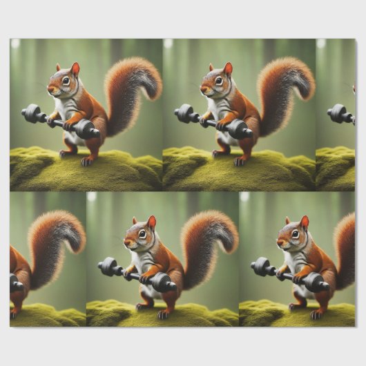 Eichhörnchen Gewichte heben Geschenkpapier (Flach)