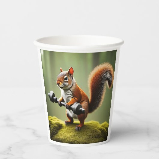 Eichhörnchen Gewichte heben Pappbecher (Vorderseite)