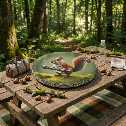 Eichhörnchen Gewichte heben Pappteller