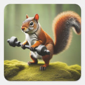 Eichhörnchen Gewichte heben Quadratischer Aufkleber (Vorderseite)