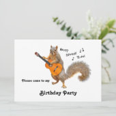 Eichhörnchen Gitarre Geburtstagsparty Einladung (Stehend Vorderseite)