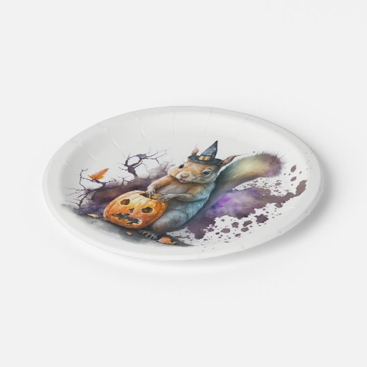 Eichhörnchen Halloween Pappteller (Schrägansicht)