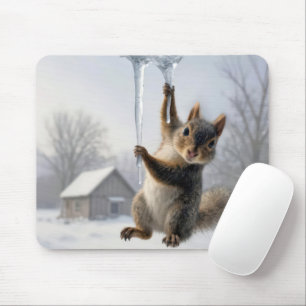 Eichhörnchen hängt an einem Eiszapfen Mousepad