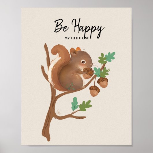 Eichhörnchen ・ Happy Illustration von Waldtieren Poster (Vorne)