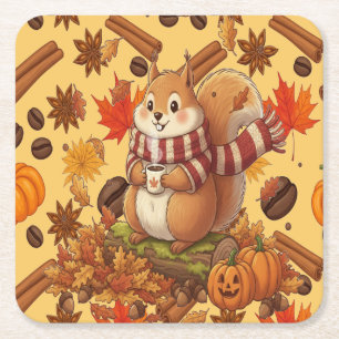 Eichhörnchen Herbst und Kürbis und Kaffee Rechteckiger Pappuntersetzer