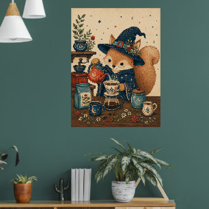 Eichhörnchen-Hexen-Kaffeemaschine Poster