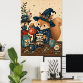 Eichhörnchen-Hexen-Kaffeemaschine Poster (Heimbüro)