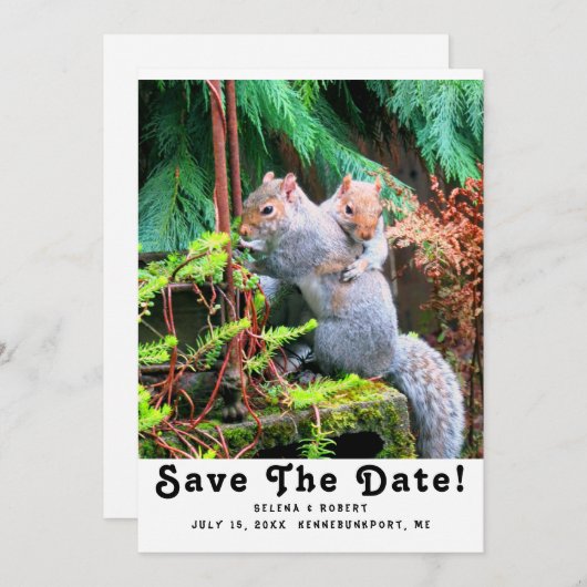 Eichhörnchen Hugs Flat Save the Date Card (Vorne/Hinten)