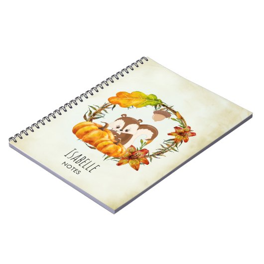 Eichhörnchen im blumigen Kreidefall Rustikal Notizblock (Linke Seite)