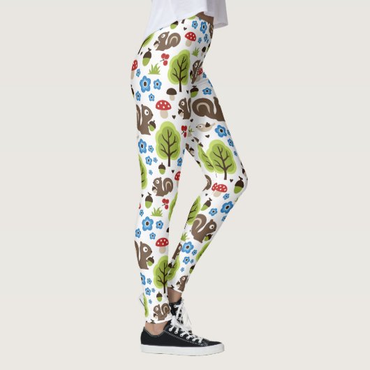Eichhörnchen im Eichen-Waldmuster Leggings (Rechts)