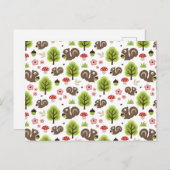 Eichhörnchen im Eichenwaldmuster Postkarte (Vorne/Hinten)